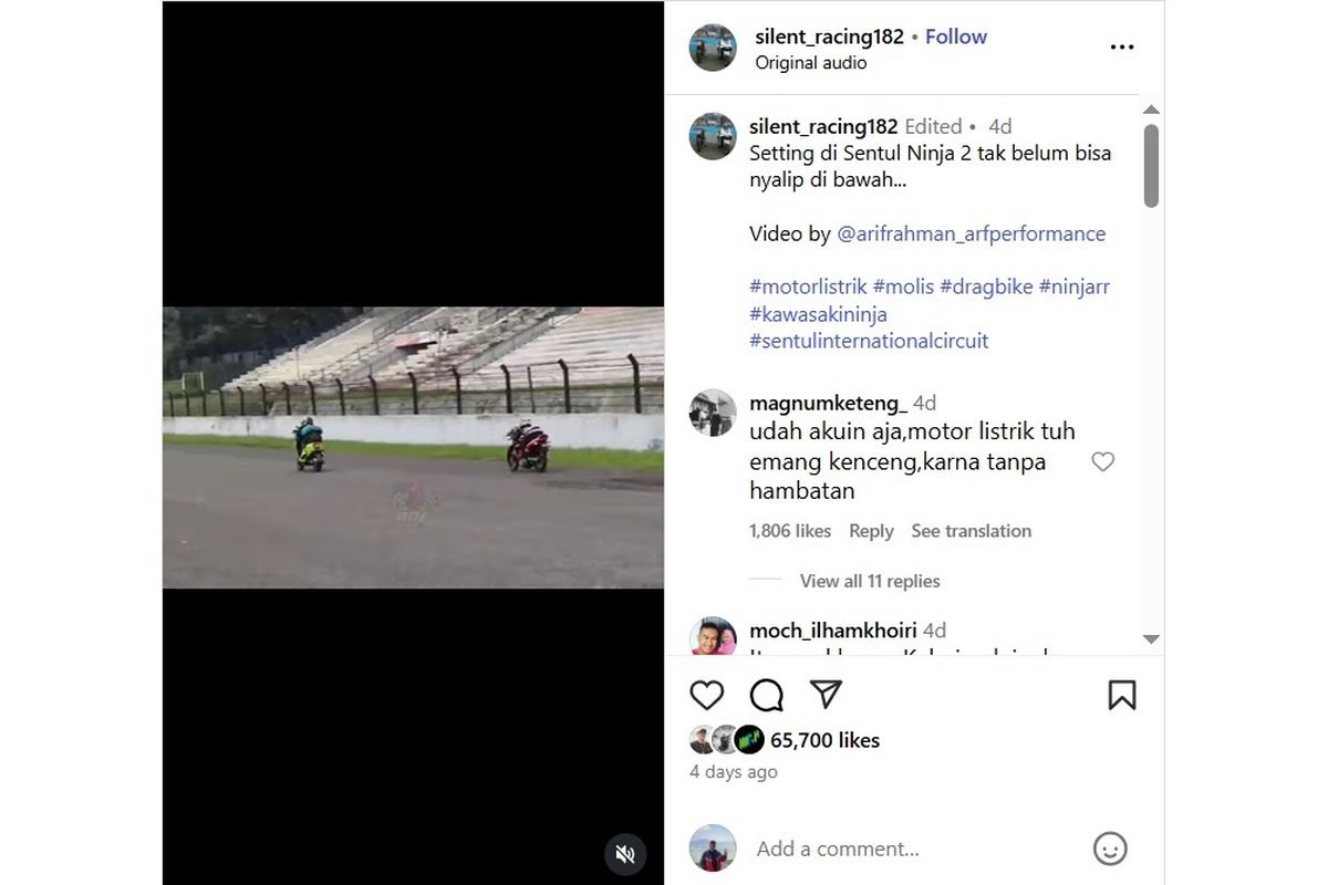 motor listrik, drag race, Balap Motor Listrik, Ninja 2 tak, balap motor listrik sentul, Video Motor Listrik Salip Ninja 2 Tak, Torsi Instan Jadi Kunci