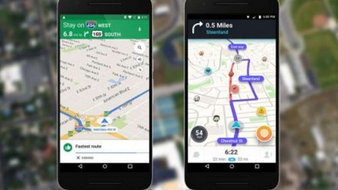 Ilustrasi Waze dan Google Maps. Ilustrasi Waze dan Google Maps.