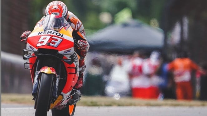 Pembalap Repsol Honda, Marc Marquez saat turun di MotoGP Jerman Pembalap Repsol Honda, Marc Marquez saat turun di MotoGP Jerman