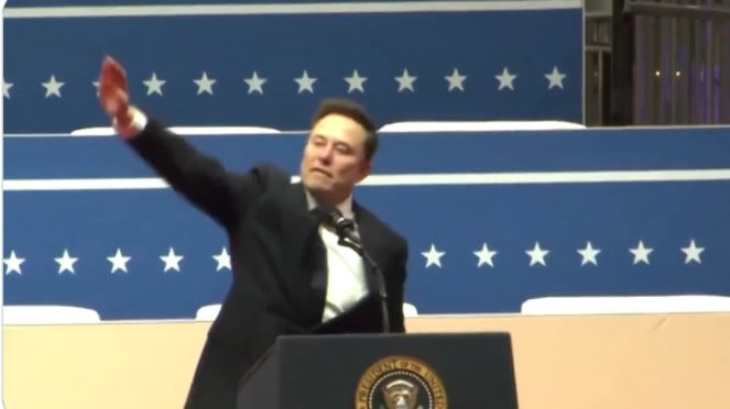 Elon Musk memberikan salam Nazi. Elon Musk memberikan salam Nazi.