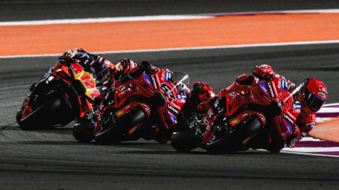 Marc Marquez, Francesco Bagnaia, Maverick Vinales di MotoGP Qatar 2025 Marc Marquez, Francesco Bagnaia, Maverick Vinales di MotoGP Qatar 2025