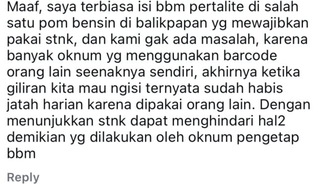 Komentar warganet perihal isi BBM pakai STNK Komentar warganet perihal isi BBM pakai STNK