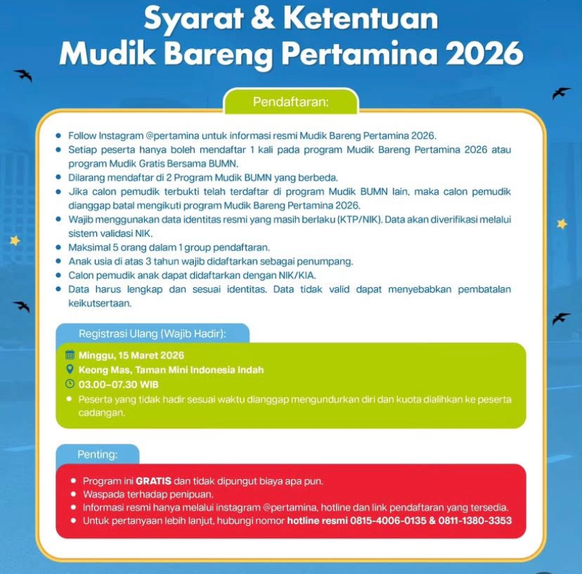 Mudik Bareng Pertamina 2026 Kembali Dibuka, Fasilitasi Arus Mudik dan Balik Lebih dari 15 Kota