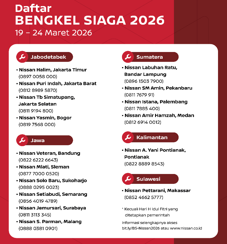 Bebas Khawatir Saat Mudik, Nissan Hadirkan 16 Bengkel Siaga dan Layanan ERA di 8 Kota Besar