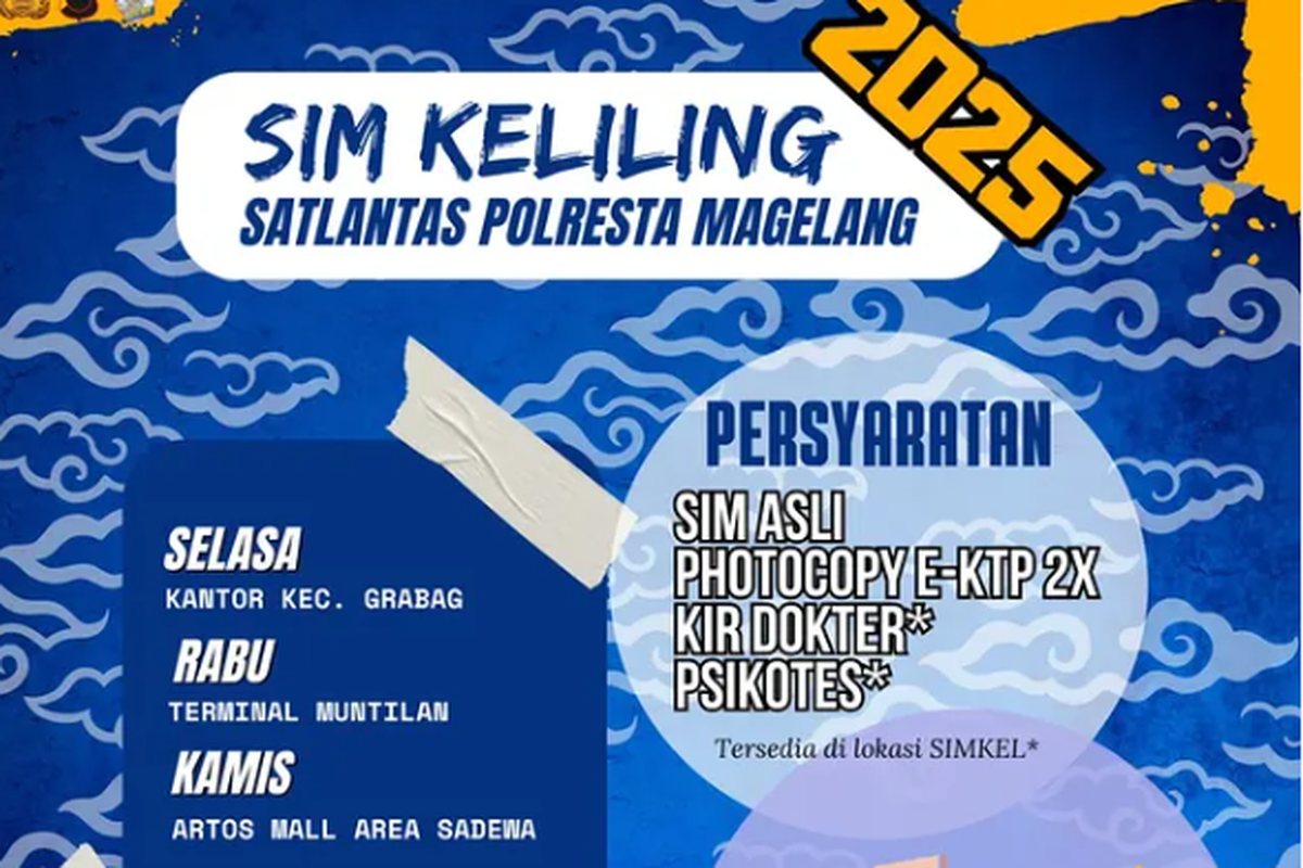 SIM Keliling, SIM keliling, SIM keliling Magelang, SIM keliling Magelang 2025, Catat, Ini Lokasi Layanan SIM Keliling di Magelang Juli 2025