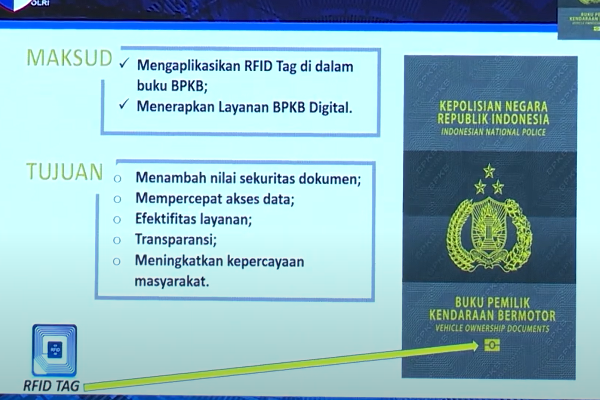 BPKB, BPKB elektronik, e-BPKB, chip RFID, Korlantas Polri, korlantas polri, Buku Pemilik Kendaraan Bermotor, Chip RFID, eBPKB Mobile, Buku BPKB Elektronik Dipasang Chip RFID, Apa Fungsinya?