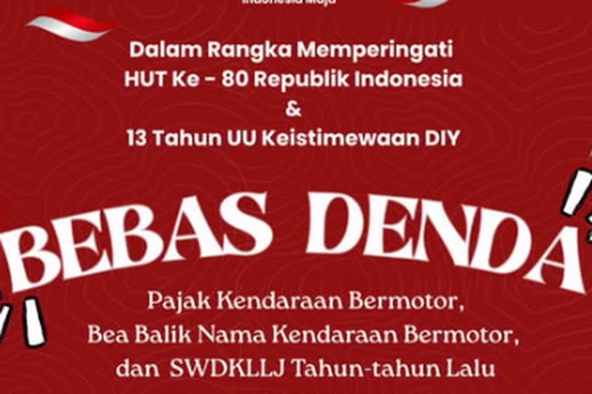Pajak Kendaraan Bermotor, pemutihan pajak kendaraan, pemutihan pajak kendaraan Jogja, HUT ke-80, jadwal pemutihan pajak kendaraan jogja, Pemutihan Pajak Kendaraan di Jogja Berlaku sampai 31 Oktober 2025