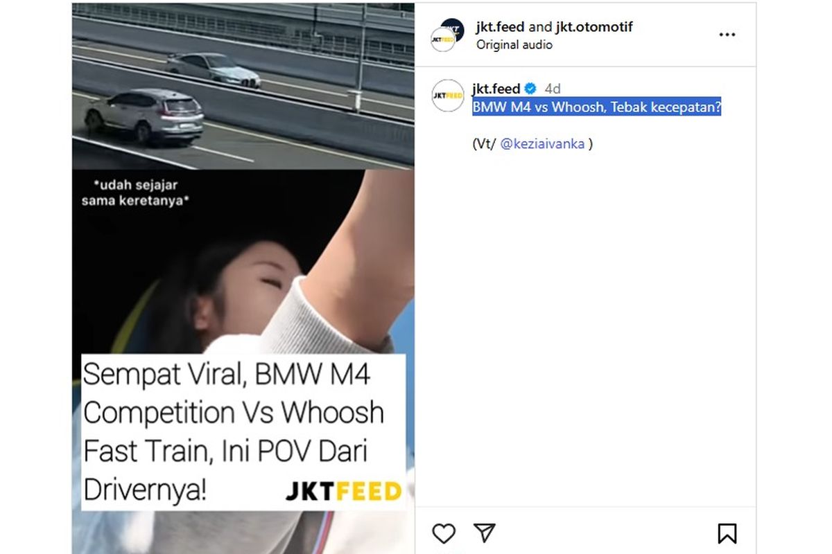 BMW M4, tol layang MBZ, kereta cepat, Whoosh, Polda Metro Jaya, sedan sport, Kereta cepat, Tol Layang MBZ, whoosh, Sempat Viral Video BMW M4 Ngebut di Tol Layang MBZ, Polisi Cari Pelaku