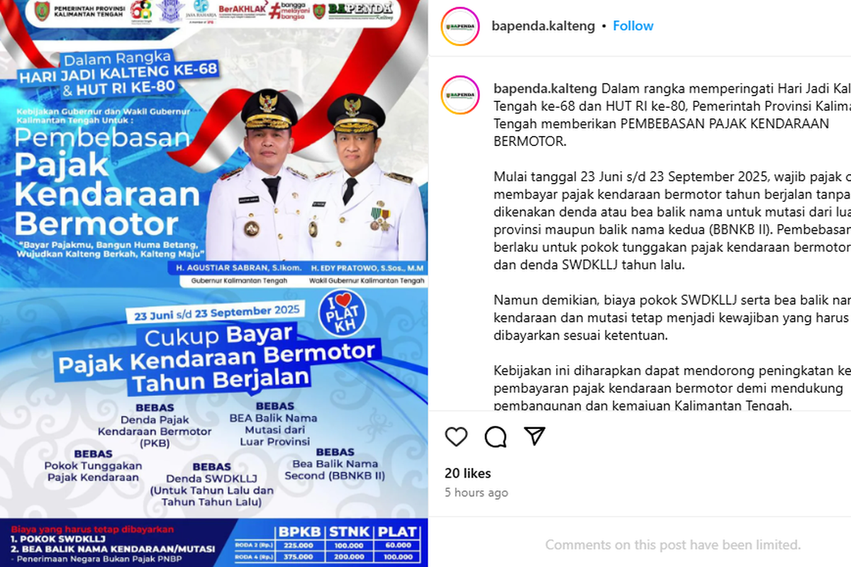 Kalimantan Tengah, pajak kendaraan bermotor, kalimantan tengah, Pajak Kendaraan Bermotor, pemutihan pajak, pembebasan pajak kendaraan, Kalteng Berlakukan Pemutihan Pajak Kendaraan Mulai 23 Juni 2025