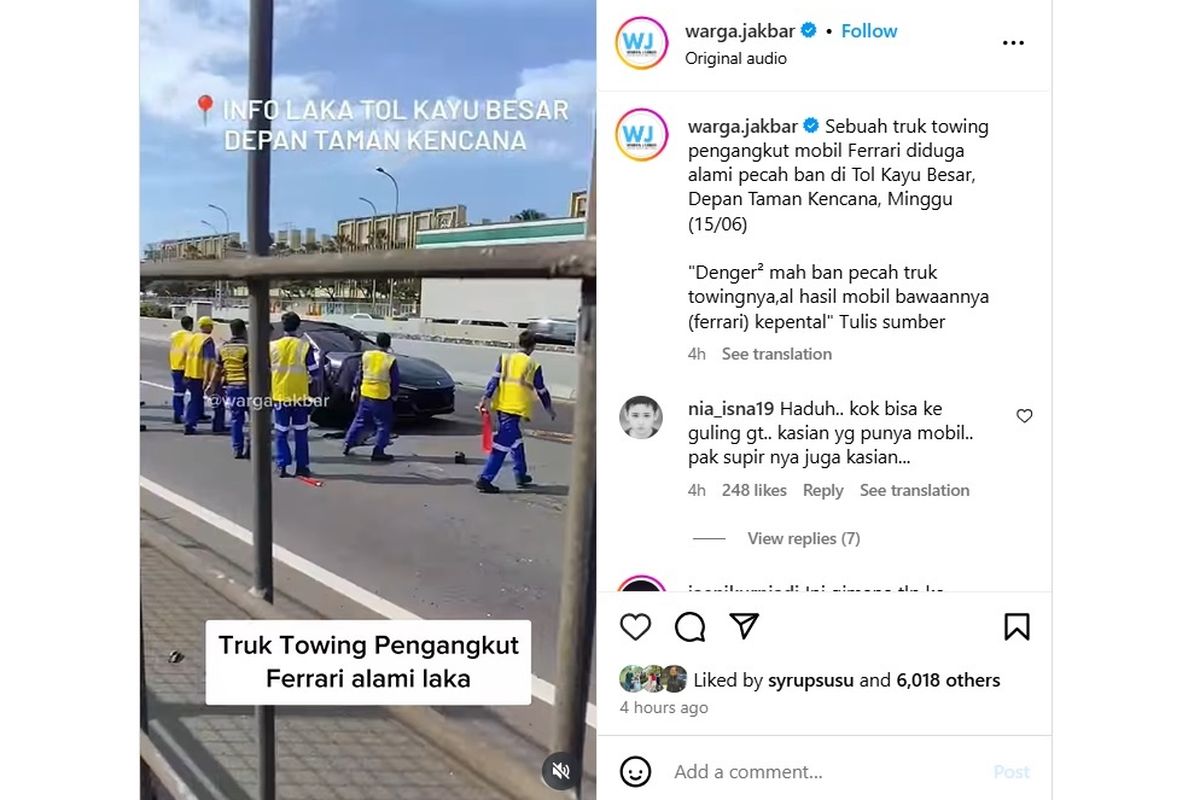 Ferrari, Tol Cengkareng, kecelakaan lalu lintas, ferrari, Tol JORR, Ferrari kecelakaan, Ferrari Terguling Saat Diangkut Truk Towing di Tol Cengkareng