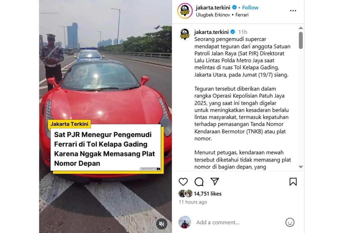 Operasi Patuh Jaya, supercar, Ferrari, Operasi Patuh, ferrari, operasi patuh jaya, mobil tanpa pelat nomor, Video Ferrari Ditegur Polisi karena Tak Pakai Pelat Nomor