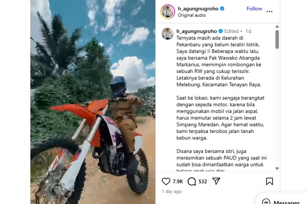 motor trail, viral, kunjungan kerja, special engine, Wali Kota Pekanbaru, Agung Nugroho, Unggahan Viral, Wali Kota Pekanbaru Kunjungan Kerja Naik Motor Trail