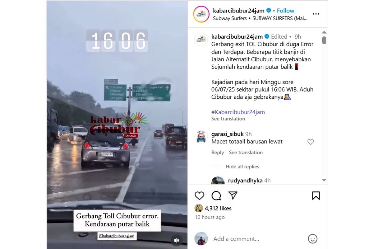 Cibubur, Tol Jagorawi, Jasa Marga, cibubur, GT Cibubur Utama, tol Cibubur macet, Banjir di Sekitar GT Cibubur, Jasa Marga Klarifikasi Isu Gangguan