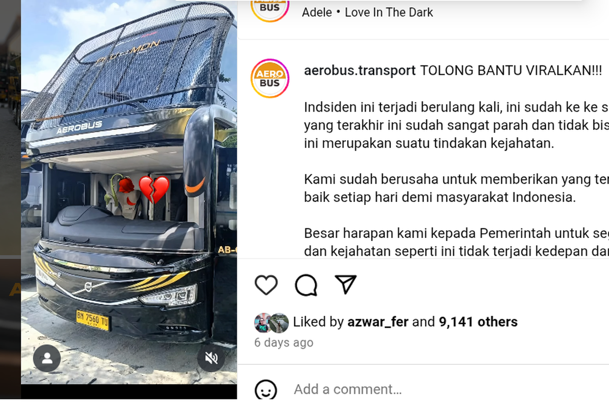 PO Aerobus, lempar batu, Bus AKAP, kaca pecah, Bus PO Aerobus Jadi Korban Lempar Batu di Jalur Sumatera