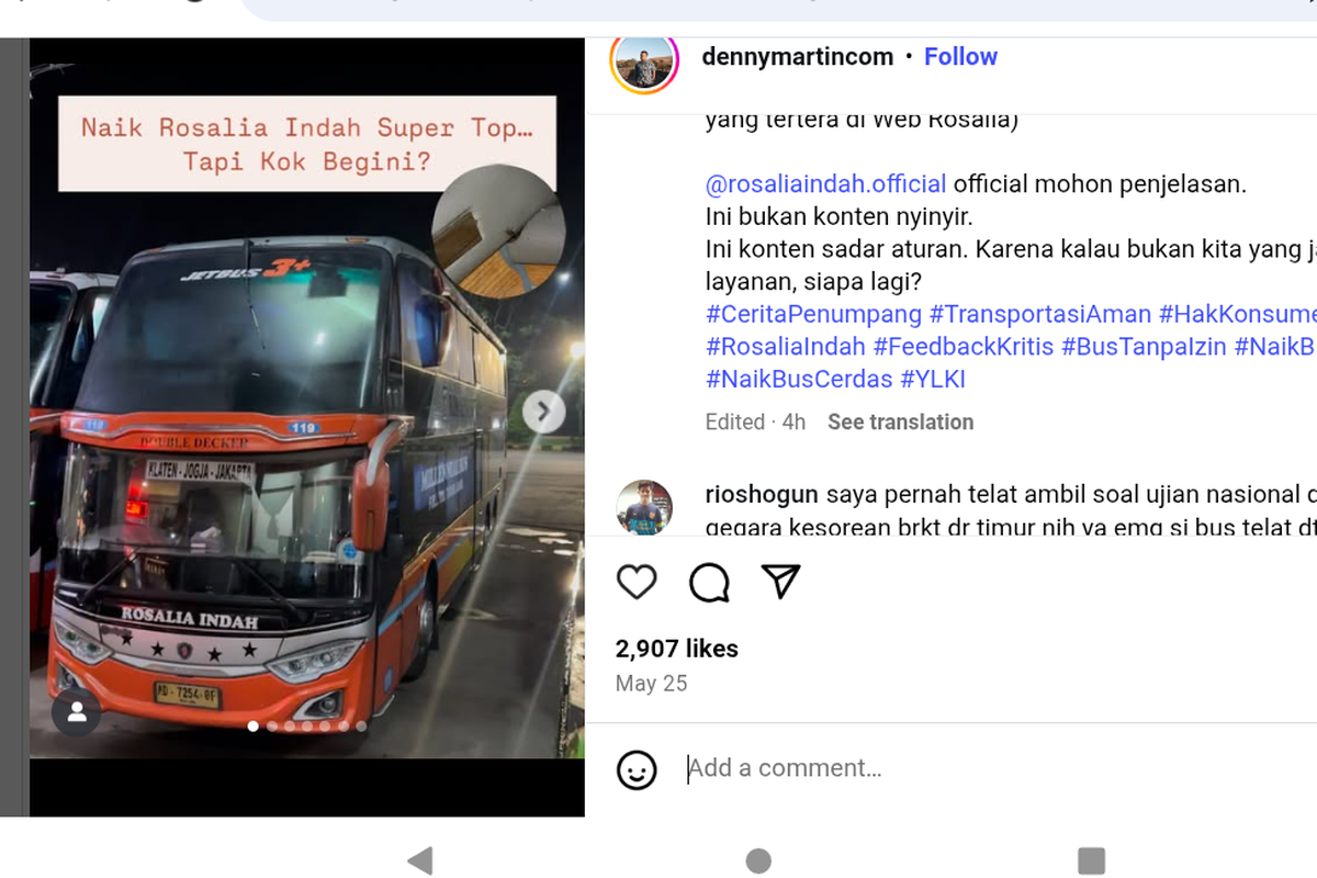 bus AKAP, Rosalia Indah, PO Rosalia Indah, rosalia indah, Penumpang Bus, Cerita Penumpang Bus Rosalia Indah Keluhkan Kecoa dan Izin Bus