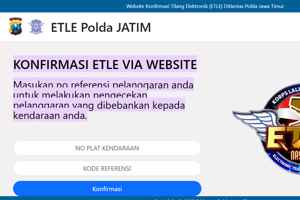 tilang elektronik, Tilang Elektronik, konfirmasi tilang elektronik, konfirmasi tilang etle jatim, Begini Cara Konfirmasi dan Bayar Tilang ETLE di Jawa Timur