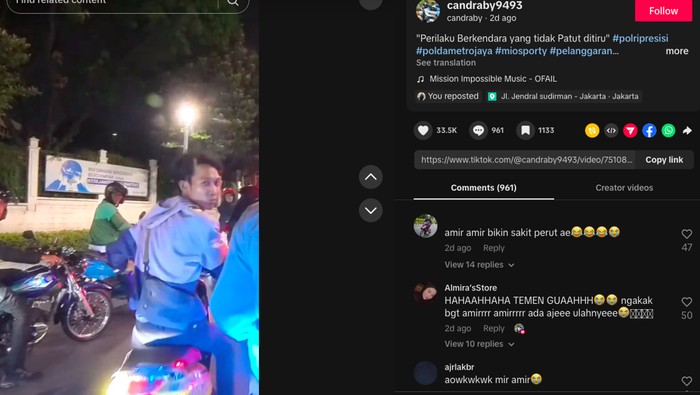 Array,Nyalinya Gede! Pemotor Tak Pakai Helm Dikejar Polisi-Diambil Kunci, Ngacir Dorong Motor