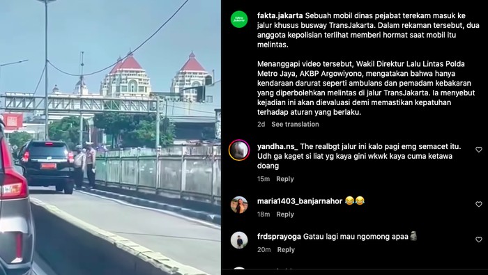 Array,Mobil Pelat Dinas Lewat Jalur TransJakarta tapi Diberi Hormat, Polisi Bilang Begini