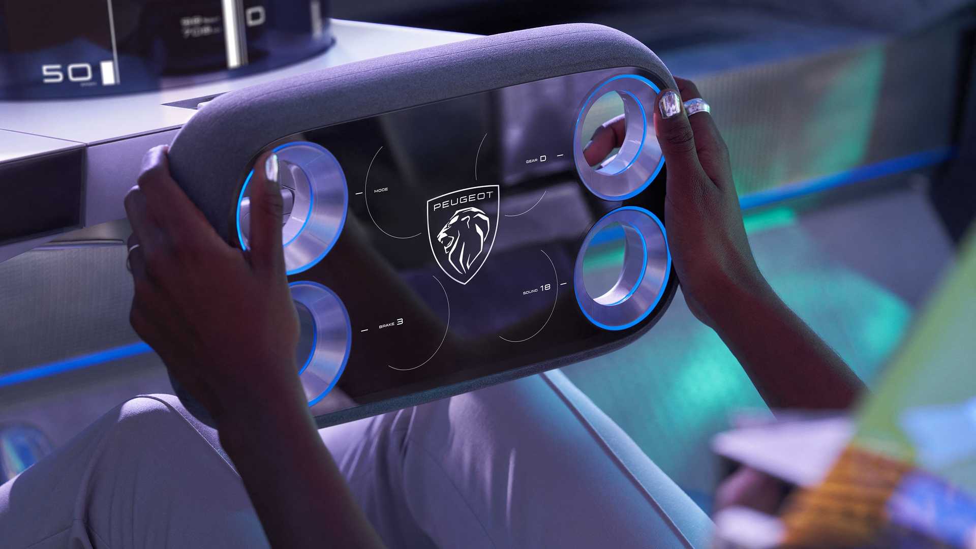 <p>Le volant Hypersquare de Peugeot</p>