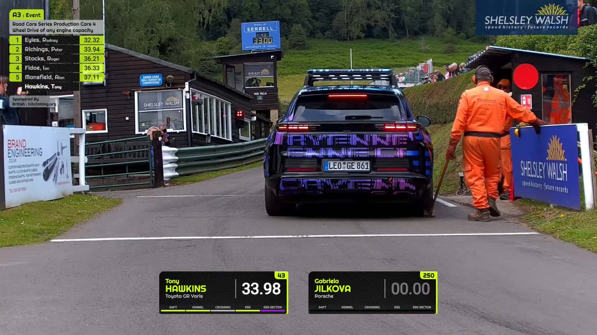 A Porsche Cayenne EV prototype going up the Shelsley Walsh Hill Climb