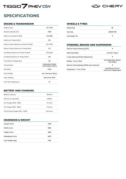 2025 Chery Tiggo 7 PHEV specs-1 2025 Chery Tiggo 7 PHEV specs-1