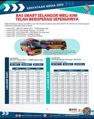 Smart Selangor bus SJ schedule 1 Smart Selangor bus SJ schedule 1