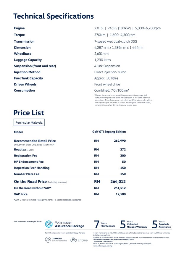 Volkswagen Golf GTI Sepang Edition brochure-1 Volkswagen Golf GTI Sepang Edition brochure-1