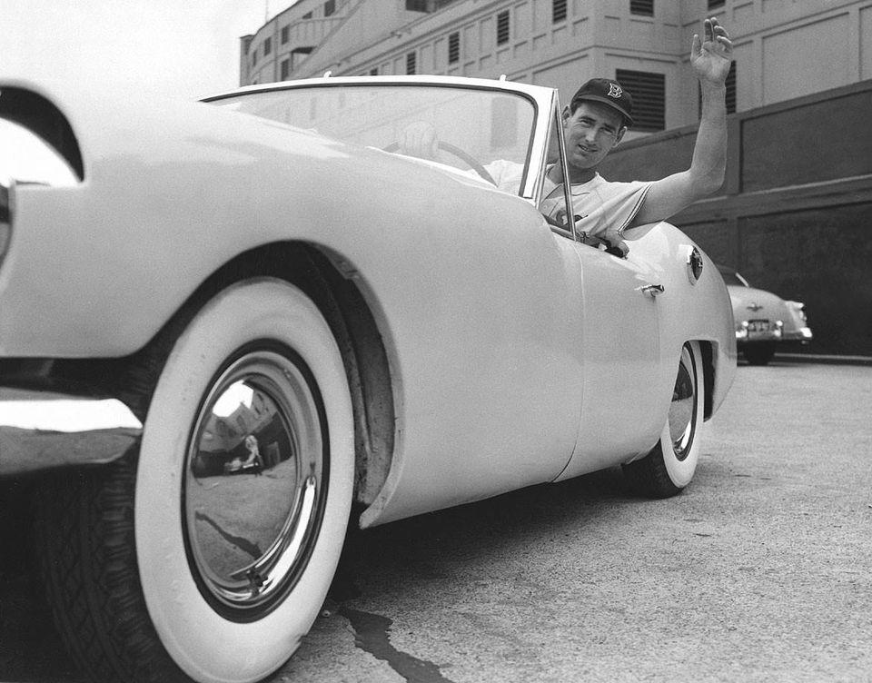 Ted Williams and his car, 1940s