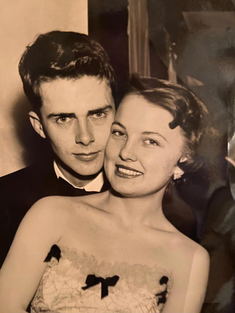 A couple at a frat party, 1940s