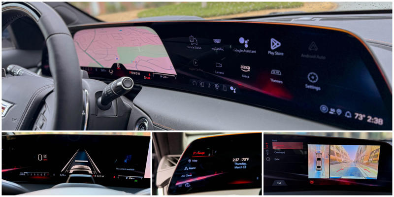 The centerpiece of Caddy's tech suite is a massive 33-inch screen mounted atop its front dash.