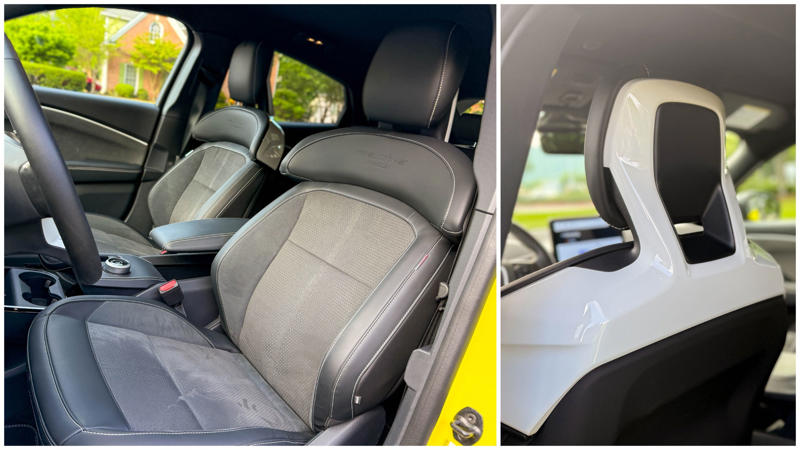 The Mach-E Rally features special Ford Performance front seats trimmed in faux leather with imitated suede inserts.
