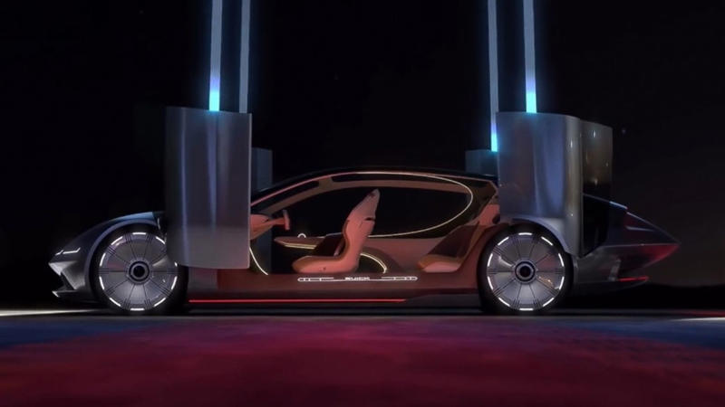 Its exterior design features include scissor doors