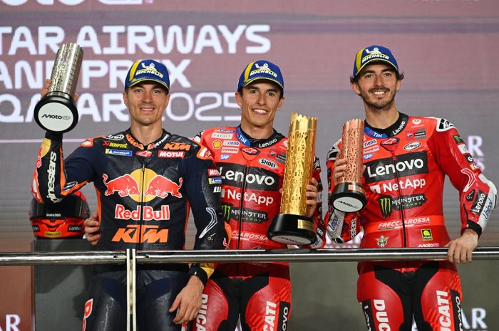 MotoGP, Maverick Vinales, tekanan ban, motogp qatar, podium, Podium MotoGP Qatar 2025 Dibatalkan, Ini Alasan Vinales Tetap Happy