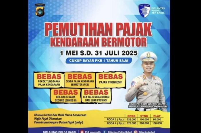 pemutihan pajak, Denda PKB Dihapus, provinsi bangka belitung, Giliran Provinsi Babel, Ayo Manfaatkan Pemutihan PKB Hingga Juli 2025