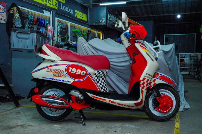 modifikasi, hybrid, filano, Grand Filano Hybrid, Modifikasi Grand Filano Hybrid, maison moto, vintage rally, Mata Otomatis Melirik, Cakepnya Filano Hybrid Pakai Jubah Ala Vintage Rally