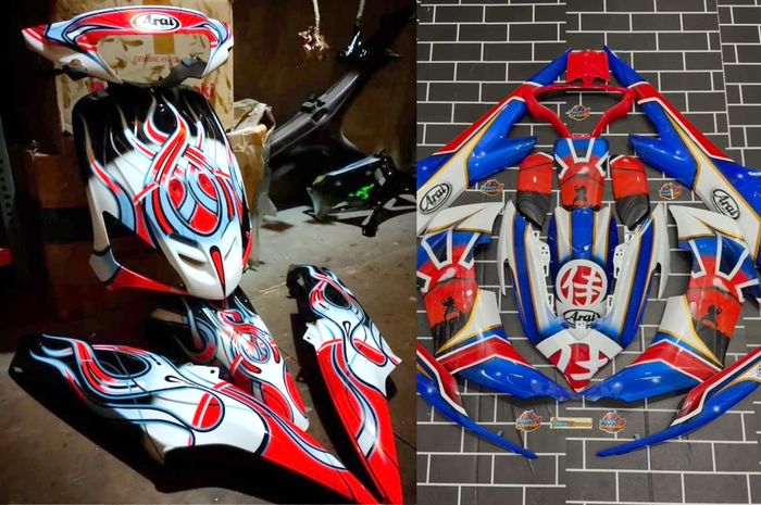 modifikasi, airbrush, cat motor, modif motor, biaya airbrush body motor, Tren Airbrush Motor Pakai Motif Helm, Berapa Ongkos Ngecatnya?