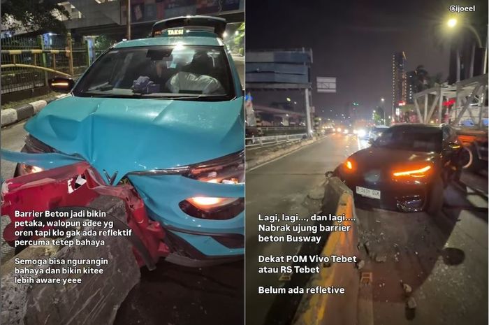 beton pembatas jalan, Beton Separator Busway, Geely EX5, Tabrak Beton Pembatas, Pembatas Jalur Busway, Jadi Pelajaran Pihak Terkait, Bodi VinFast VF e34 dan Geely Ex5 Cekung Tebas Pembatas Beton Gaib