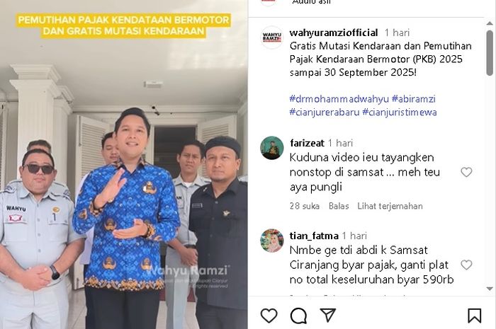 cianjur, bupati cianjur, pemutihan pajak kendaraan, mutasi kendaraan, Biaya Mutasi Kendaraan Gratis, Rugi Kalau Kelewat, Bupati Cianjur Gelar Mutasi Gratis dan Pemutihan Pajak