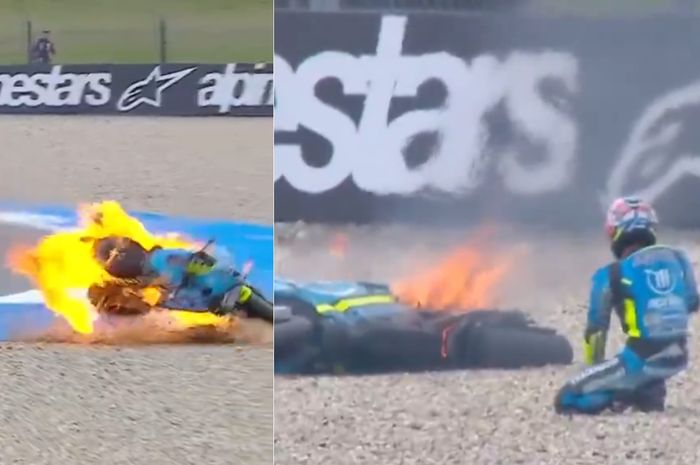 MotoGP, crash, aprilia rs-gp, ai ogura, motogp belanda, Trackhouse Racing, Ngerinya Crash Ai Ogura di Practice MotoGP Belanda 2025, Motornya Sampai Meledak dan Berkobar