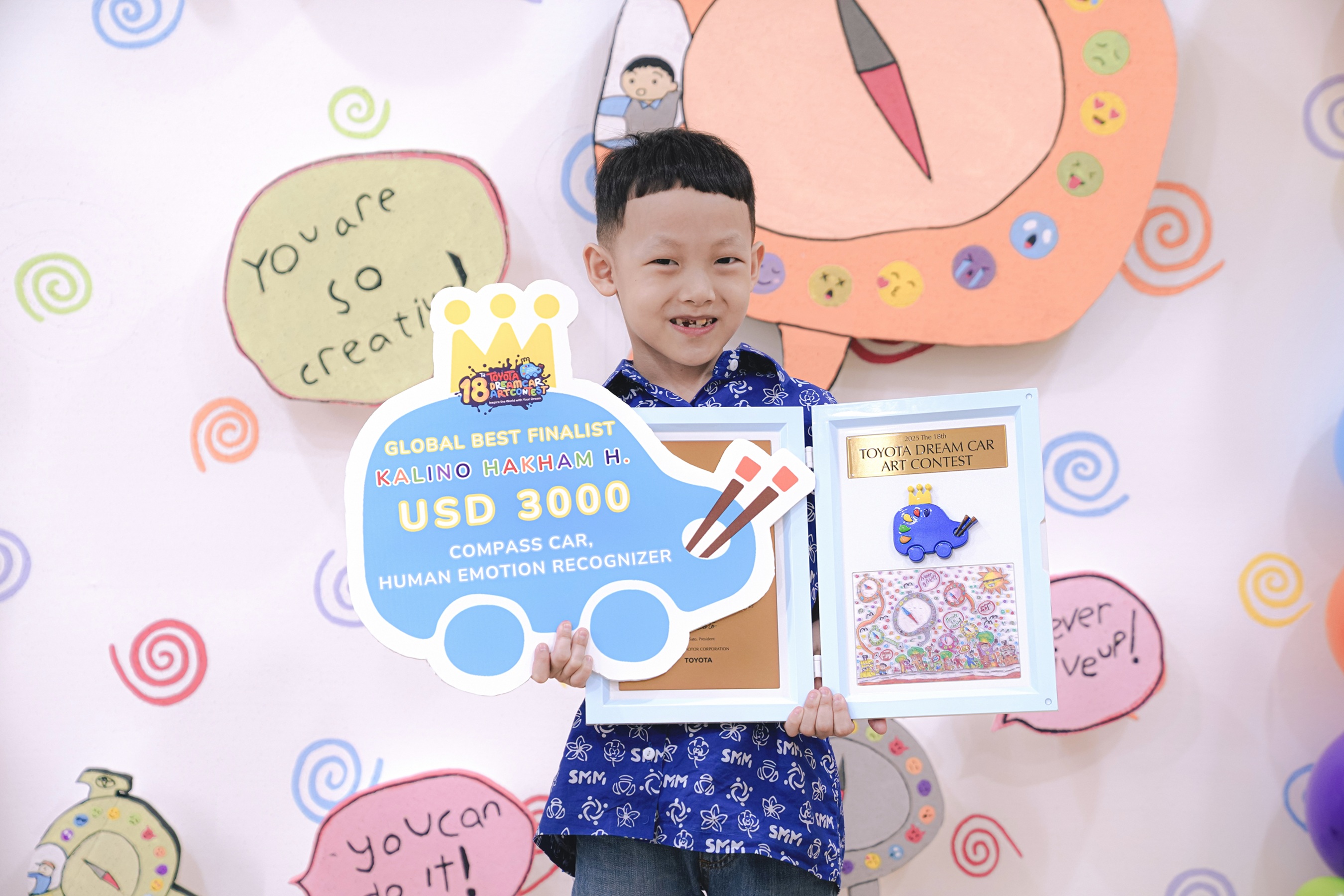 toyota, toyota dream car art contest, Kalino Hakham Hansen, TDCAC ke-18, Lomba Desain Mobil Toyota, Bocah 7 Tahun Harumkan Nama Indonesia di Jepang, Sabet Gelar The Best Finalist Toyota Dream Car Art Contest ke-18