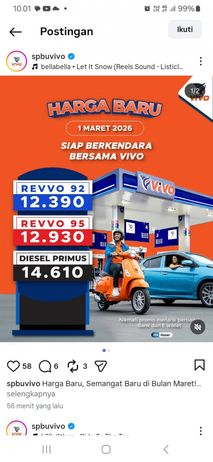 Update Harga Vivo Per 1 Maret 2026, Naik  Hingga Rp 1.010/ Liter