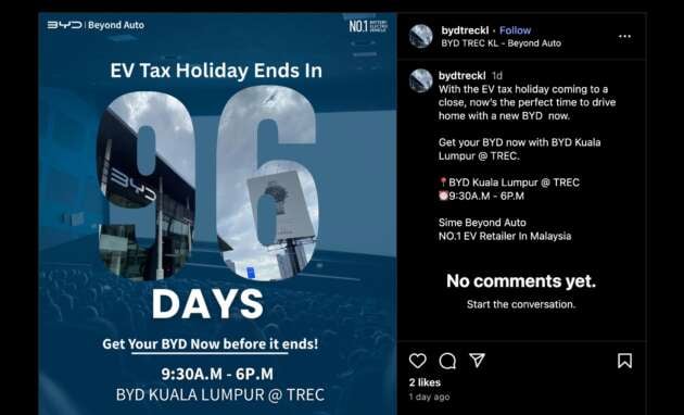 EV tax holiday ends this year, no extensions – BYD KL