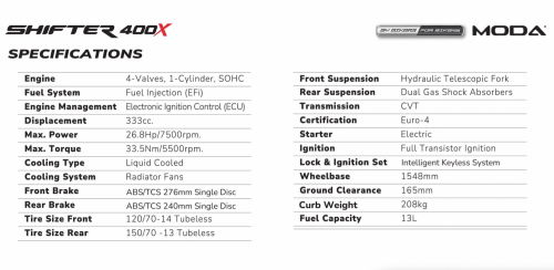 MODA Shifter 400X Launched, From RM23,888