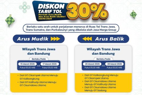 Berlaku Mulai 15 Maret, Ini Rincian Diskon Tarif Tol Lebaran 2026