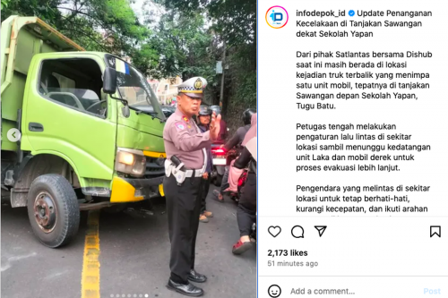 Truk Terbalik Karena Gagal Nanjak, Jalan Sawangan Macet