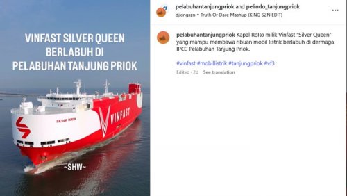 Kapal VinFast Berlabuh di Indonesia, Angkut Ribuan Mobil Listrik