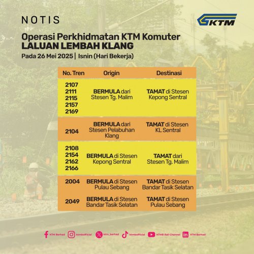 KTM Komuter, ETS to have up to 50 min delays from May 24-26 – trains from north end at Kepong Sentral