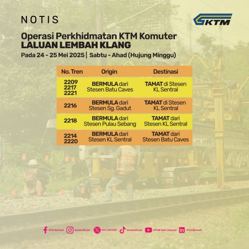 KTM Komuter, ETS to have up to 50 min delays from May 24-26 – trains from north end at Kepong Sentral