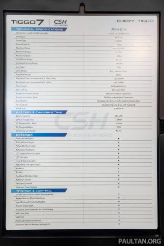 Chery Tiggo 7 PHEV launched in Malaysia – 1.5T petrol hybrid, 90 km EV range, 1,200 km combined; RM130k