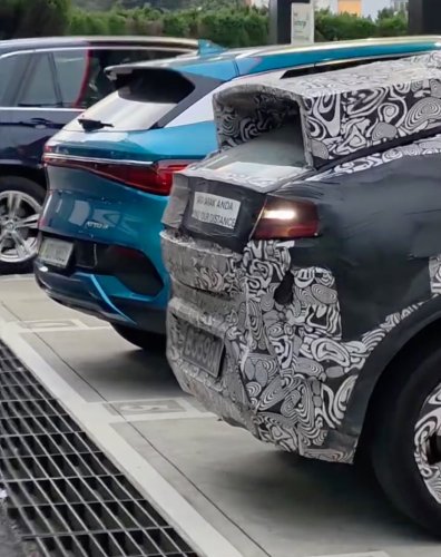 Perodua ‘QV-E’ EV parked next to BYD Atto 3 while testing shows good size, proportions; daring roofline